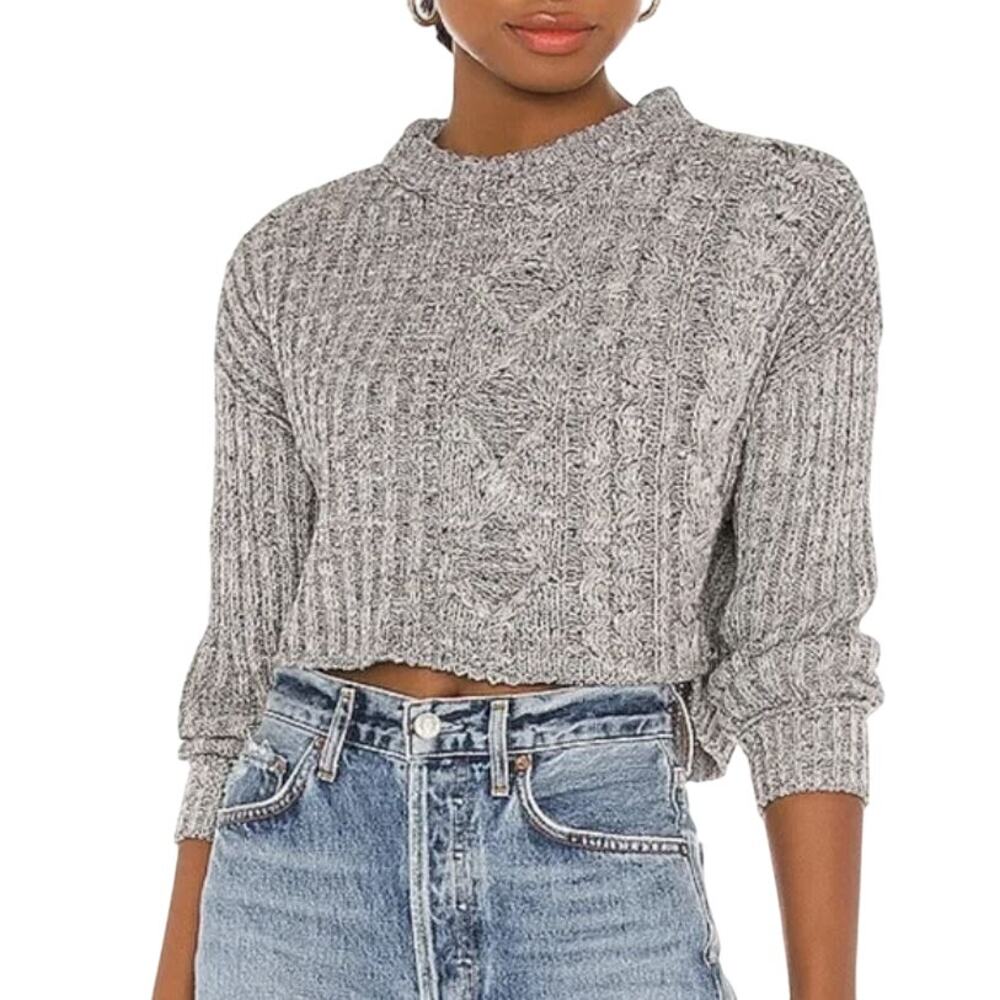 Free People On Your Side Gray Knit Cropped Long Sleeve Pullover Sweater XS